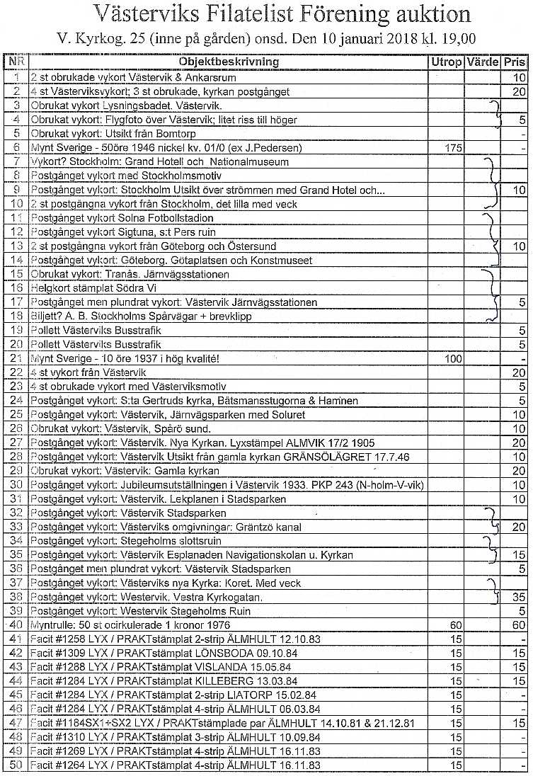 Auktionslista 180110