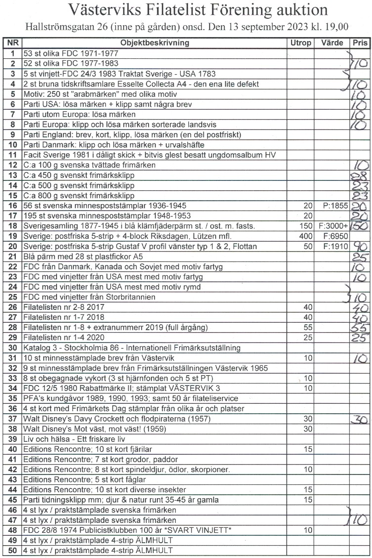 Auktionslista 230913